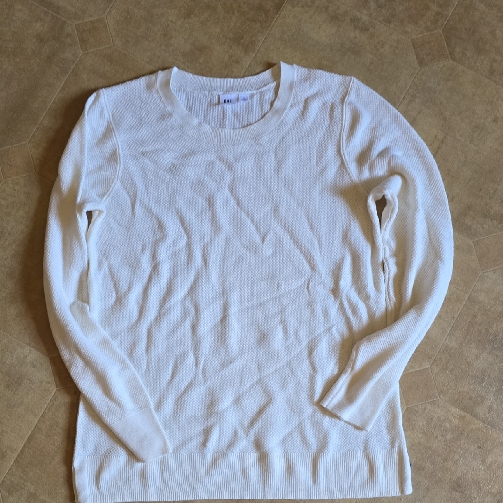 GAP White Women's Lightweight Waffle-Knit Sweater